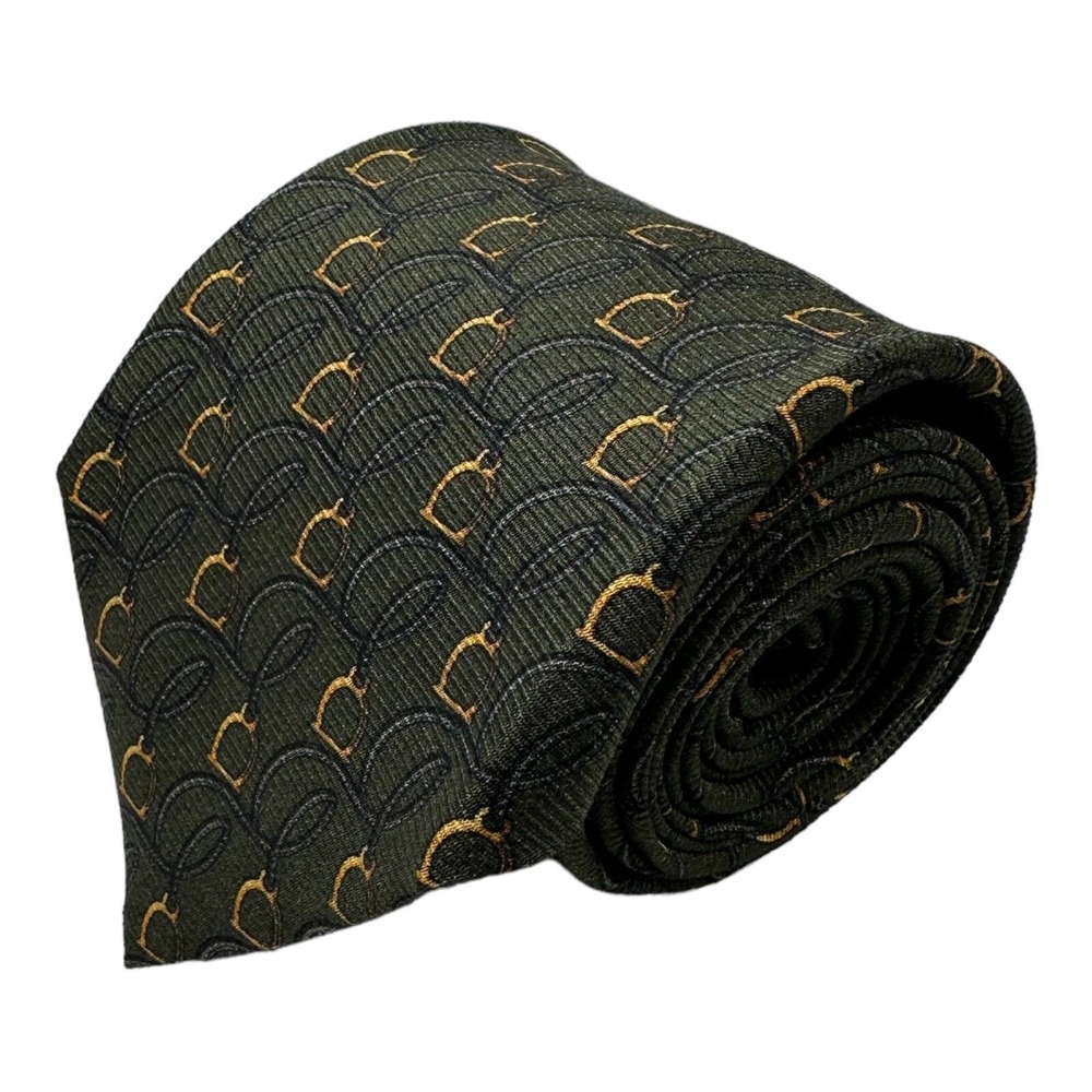 Paul Stuart Green Equestrian Stirrup Mens Pure Silk Tie 3.5 Inch Width NWT